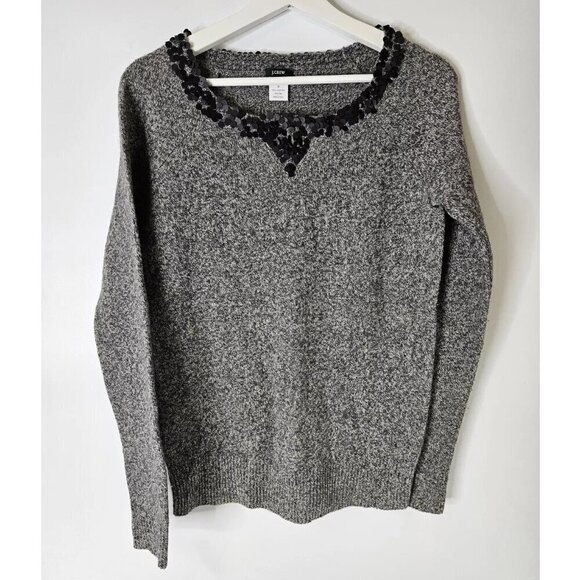 J. Crew Y2K 100% Lambs Wool Sequin Gray Soft Pullover Sweater Size Small - Picture 3 of 8